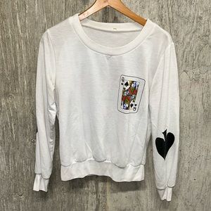 Queen Of Spades White Long Sleeve Light Sweatshirt- Medium